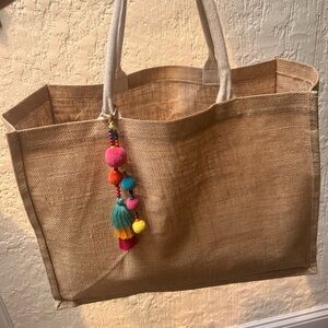 Rattan Boho beach Bag with Charm- Large